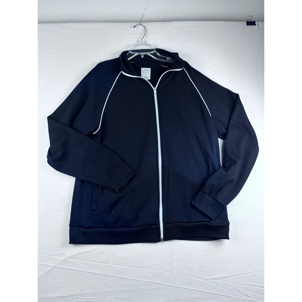 Mossimo Supply Co Mens Large Athletic Fit Track Jacket Navy Blue Full Zip Piping